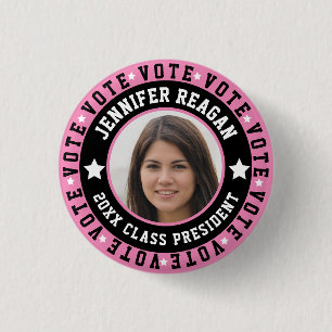 Chapa Redonda De 2,5 Cm Campaña de cuerpo estudiantil rosa y negro