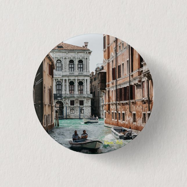 Chapa Redonda De 2,5 Cm Canal de Barco de Venecia (Anverso)