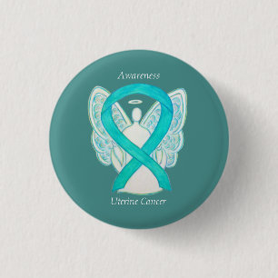 Chapa Redonda De 2,5 Cm Cáncer de útero Cinta de Conciencia Verde azulada