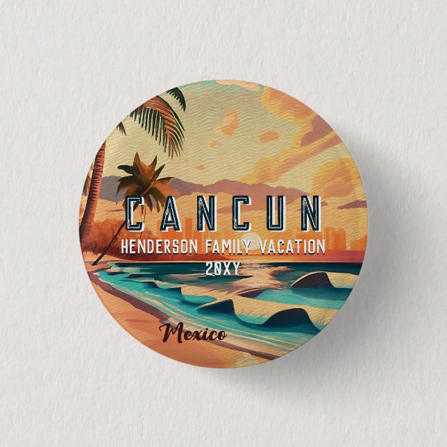 Chapa Redonda De 2,5 Cm Cancún México Palm Tree Sunset Travel Souvenir (Anverso)