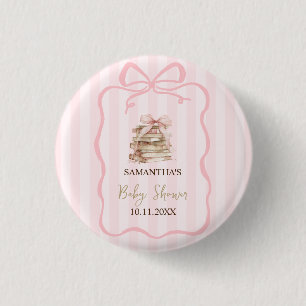 Chapa Redonda De 2,5 Cm Capítulo Nuevo Arco Rosa Rayas Baby Shower
