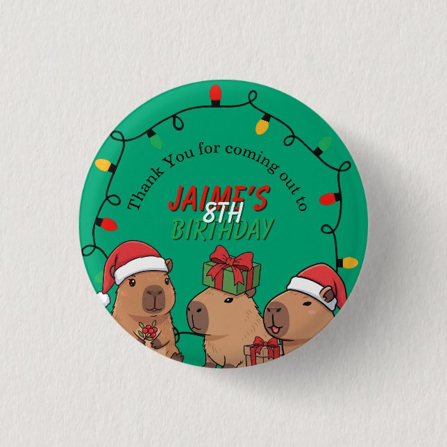 Chapa Redonda De 2,5 Cm Capybara Christmas Lights Birthday Party  (Anverso)