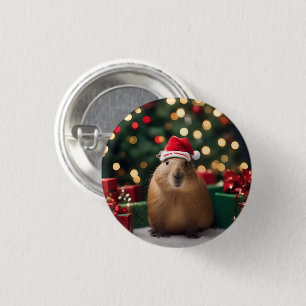 Chapa Redonda De 2,5 Cm "Capybara Claus: Un lugar festivo para las maravil