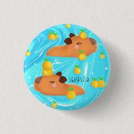 Chapa Redonda De 2,5 Cm Capybaras En Agua Con Naranjas