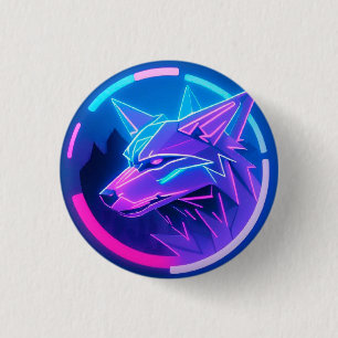 Chapa Redonda De 2,5 Cm Cara de Lobo Neon Futurista en Arte Geométrico
