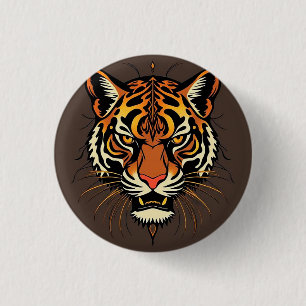 Chapa Redonda De 2,5 Cm Cara de Tigre con Patrones Tribales