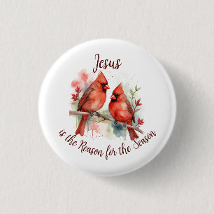 Chapa Redonda De 2,5 Cm Cardenal Rojo de Navidad Jesús Razón de la Tempora