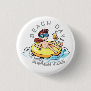 Chapa Redonda De 2,5 Cm Caricatura de Beach Day en el anillo inflable