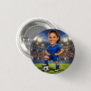 Chapa Redonda De 2,5 Cm Caricatura de estrella de fútbol con foto personal