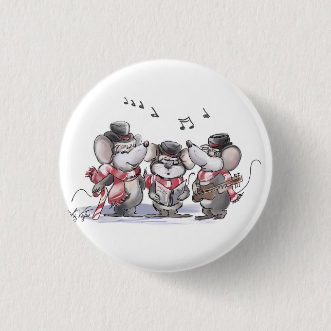 Chapa Redonda De 2,5 Cm Caroling con micrófono, Mac & Moe Button (Anverso)