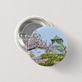 Chapa Redonda De 2,5 Cm Castillo de Himeji con flores de cerezo Japón