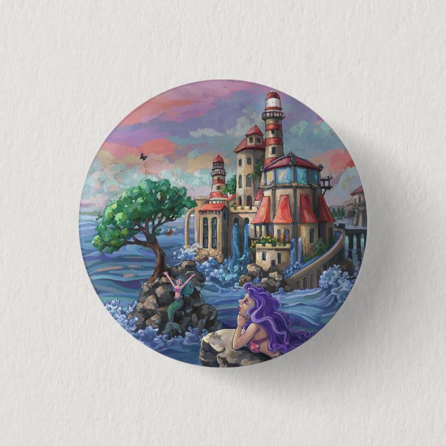 Chapa Redonda De 2,5 Cm Castillo de Mermaid (Anverso)