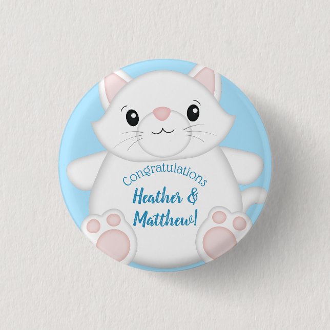 Chapa Redonda De 2,5 Cm Cat Baby Shower Kitty Blue (Anverso)