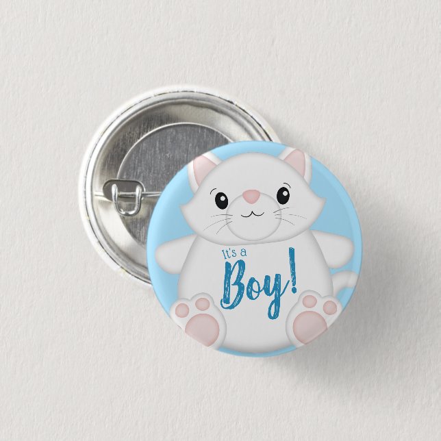 Chapa Redonda De 2,5 Cm Cat Baby Shower Kitty Blue (Anverso y reverso)