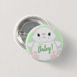 Chapa Redonda De 2,5 Cm Cat Baby Shower Kitty Green