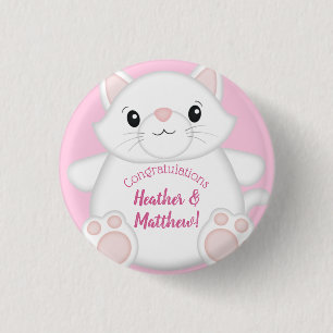 Chapa Redonda De 2,5 Cm Cat Baby Shower Kitty Pink
