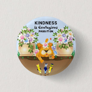 Chapa Redonda De 2,5 Cm Cat Feeding Birds Friendship Kindness