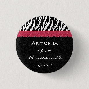 Chapa Redonda De 2,5 Cm Cebra roja blanca negra V7 de la dama de honor