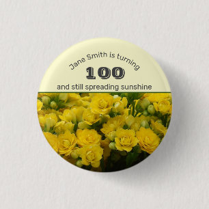 Chapa Redonda De 2,5 Cm Celebración 100 de la Floral Amarilla