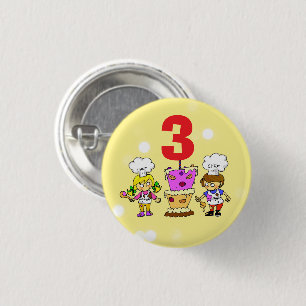 Chapa Redonda De 2,5 Cm Celebración del 3er cumpleaños de Kids Little Chef