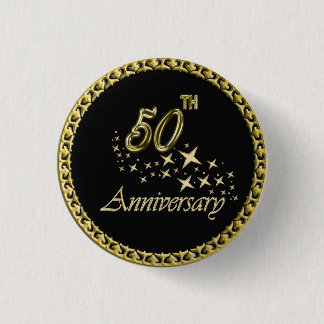 Chapa Redonda De 2,5 Cm Celebración del 50º Aniversario dorado y negro