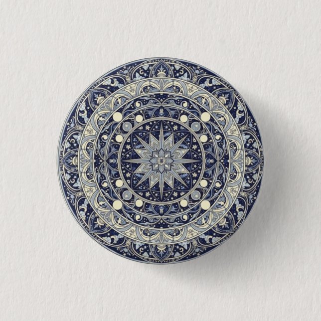 Chapa Redonda De 2,5 Cm Celestial Compass Mandala Star Pattern Art (Anverso)