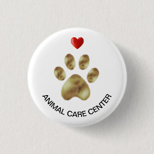 Chapa Redonda De 2,5 Cm Centro de cuidado animal pata y corazón de mascota