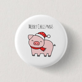 Chapa Redonda De 2,5 Cm Cerdo rosa lindo Feliz Navidad Minimalista