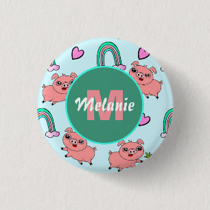 Chapa Redonda De 2,5 Cm Cerdos y Arcoíris Personalizados Lindos y Raros