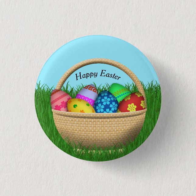 Chapa Redonda De 2,5 Cm Cesta feliz de Pascua (Anverso)