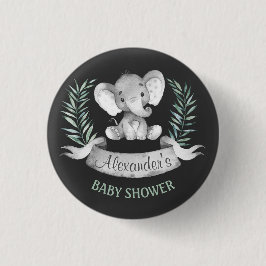 Chapa Redonda De 2,5 Cm Chalkboard Watercolor Elephant Baby Shower