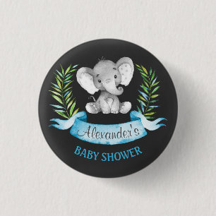 Chapa Redonda De 2,5 Cm Chalkboard Watercolor Elephant Boy Baby Shower