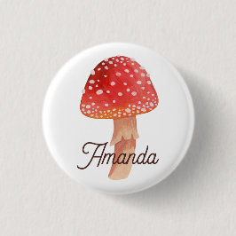 Chapa Redonda De 2,5 Cm champiñones rojos. La mariposa vuela agaric. Amani
