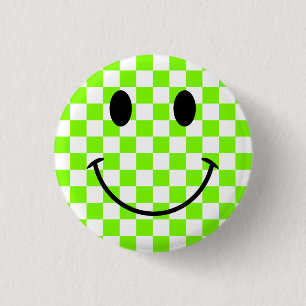 Chapa Redonda De 2,5 Cm Chartreuse Checkerboard y Black Face