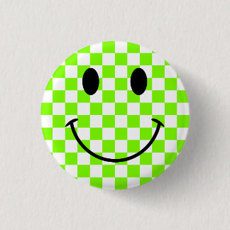 Chapa Redonda De 2,5 Cm Chartreuse Checkerboard y Black Face