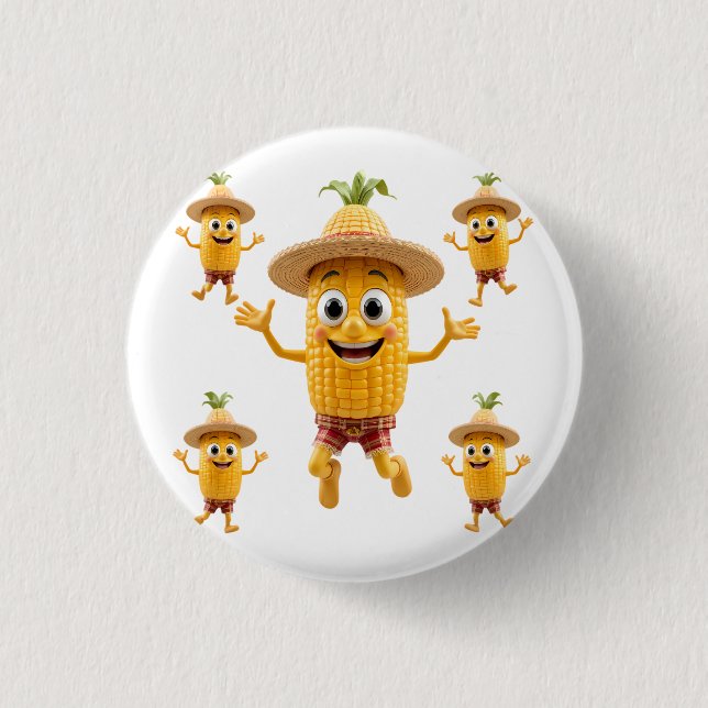 Chapa Redonda De 2,5 Cm  Cheerful Corn Characters Celebrating Life (Anverso)