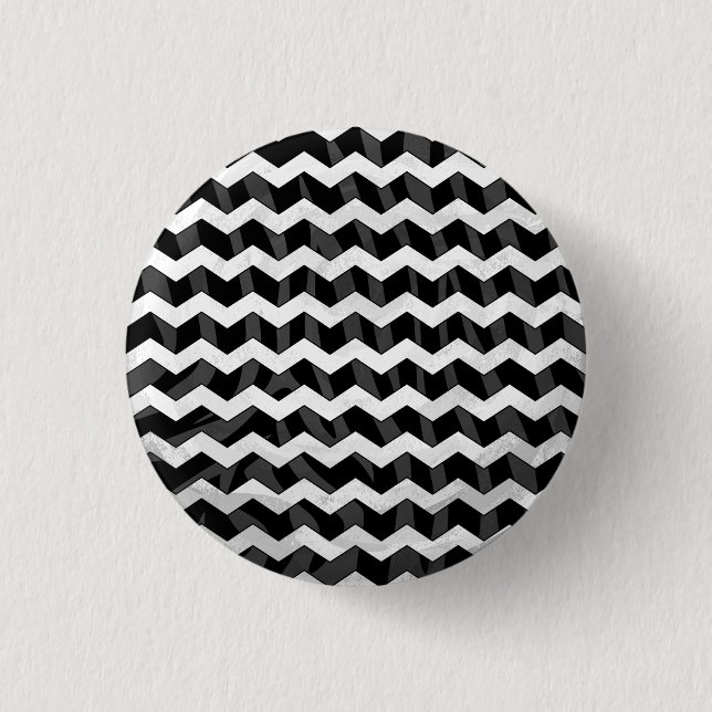 Chapa Redonda De 2,5 Cm Chevron negro cebra y gris (Anverso)