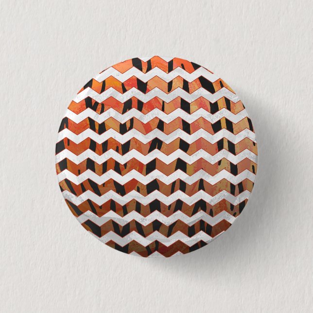 Chapa Redonda De 2,5 Cm Chevron Tigre Naranja caliente y estampado negro (Anverso)