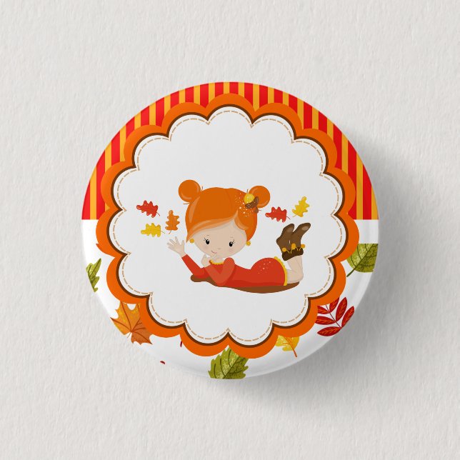 Chapa Redonda De 2,5 Cm Chica Adorable De Otoño Pintado A Mano (Anverso)