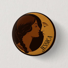 Chapa Redonda De 2,5 Cm Chica Art Déco Gótica y Luna Creciente editable
