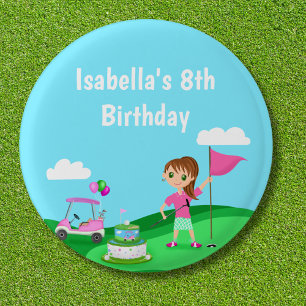 Chapa Redonda De 2,5 Cm Chica Chibi de Cumpleaños Fiesta de Golf Par-Tee
