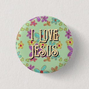 Chapa Redonda De 2,5 Cm Chica Cristiana Amo a Jesús Flores Verde