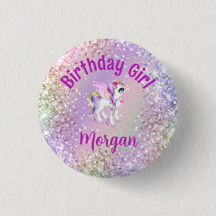 Chapa Redonda De 2,5 Cm Chica Cumpleaños Unicornio Mágico