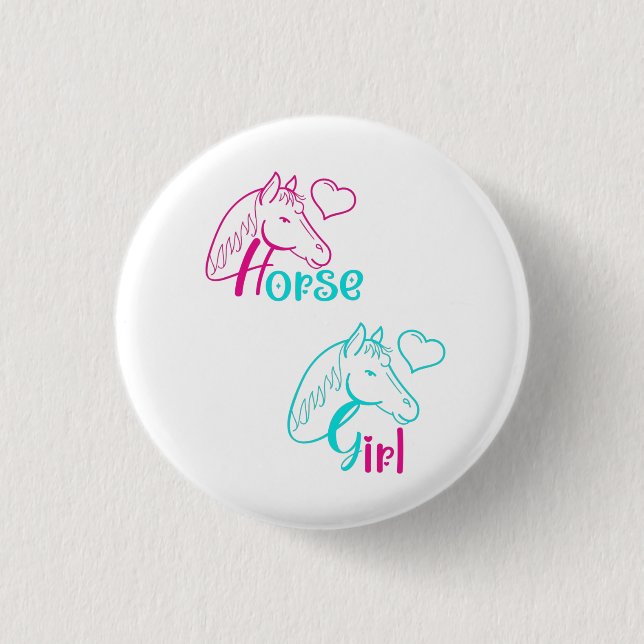 Chapa Redonda De 2,5 Cm Chica de caballos en rosa y turquesa (Anverso)