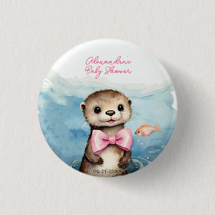 Chapa Redonda De 2,5 Cm Chica de Otter Cute Baby Shower