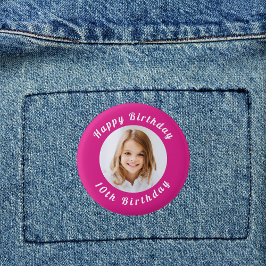 Chapa Redonda De 2,5 Cm Chica fotográfico rosa caliente de la fiesta de cu