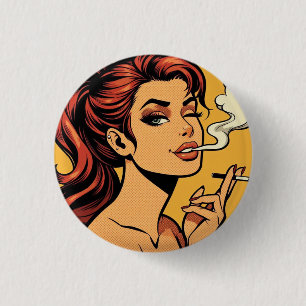 Chapa Redonda De 2,5 Cm Chica fumadora Arte pop de cómic Amantes del t