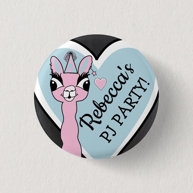 Chapa Redonda De 2,5 Cm Chica Llama Pajama Rosada Partida de cumpleaños (Anverso)