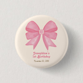 Chapa Redonda De 2,5 Cm Chica Mínimo Rosa Bow Sweet Birthday