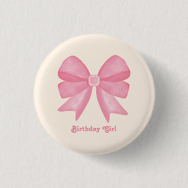 Chapa Redonda De 2,5 Cm Chica Mínimo Rosa Bow Sweet Birthday